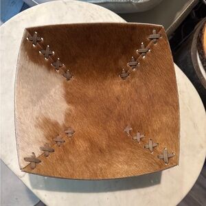 Brown and cream Leather genuine cowhide Decorative valet Bowl